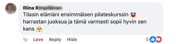 Asiakaspalaute: "Tilasin elämäni ensimmäisen pilateskurssin harrastan juoksua ja tämä varmasti sopii hyvin sen kans"