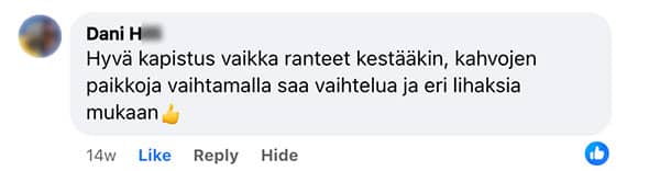 Asiakaspalaute: "Hyvä kapistus vaikka ranteet kestääkin, kahvojen paikkoja vaihtamalla saa vaihtelua ja eri lihaksia mukaan"