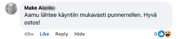 Asiakaspalaute: "Aamu lähtee käyntiin mukavasti punnerrellen. Hyvä ostos!"