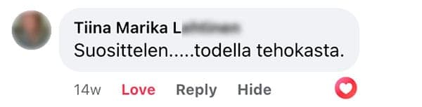 Asiakaspalaute: "Suosittelen.....todella tehokasta."