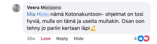 Asiakaspalaute: "nämä Kotonakuntoon- ohjelmat on tosi hyviä, mulla on tämä ja useita muitakin. Osan oon tehny jo pariin kertaan läpi"