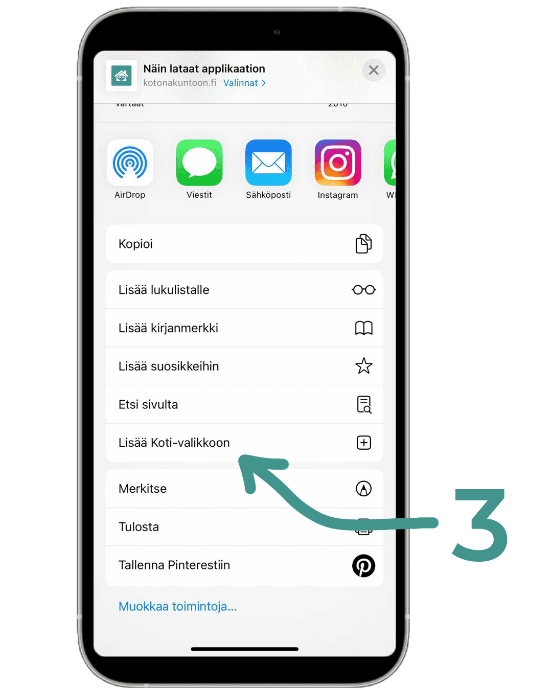 iOS: Lisää Koti-valikkoon